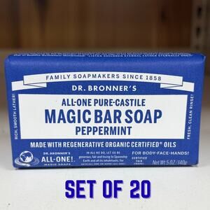 Set 20 Dr Bronner's Peppermint Pure Castile Bar Soap Coconut Hemp Jojoba Oil 5oz